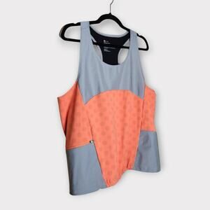 Oiselle Womens Reflective Running Racerback Tank 1X Gray Coral Pockets